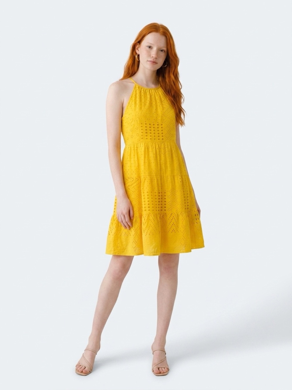 Eliza J Bright Yellow Eyelet Halter Dress